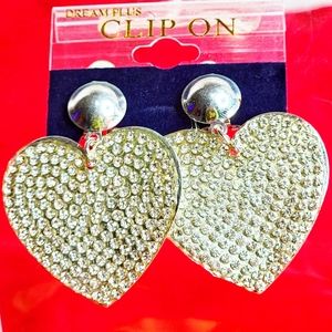 247CO495 New Dream Plus Heart Shape Rhinestone covered Clip-on Earrings